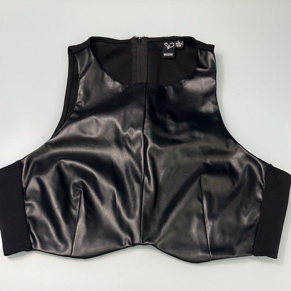 Windsor High Neck Faux Leather Crop Top